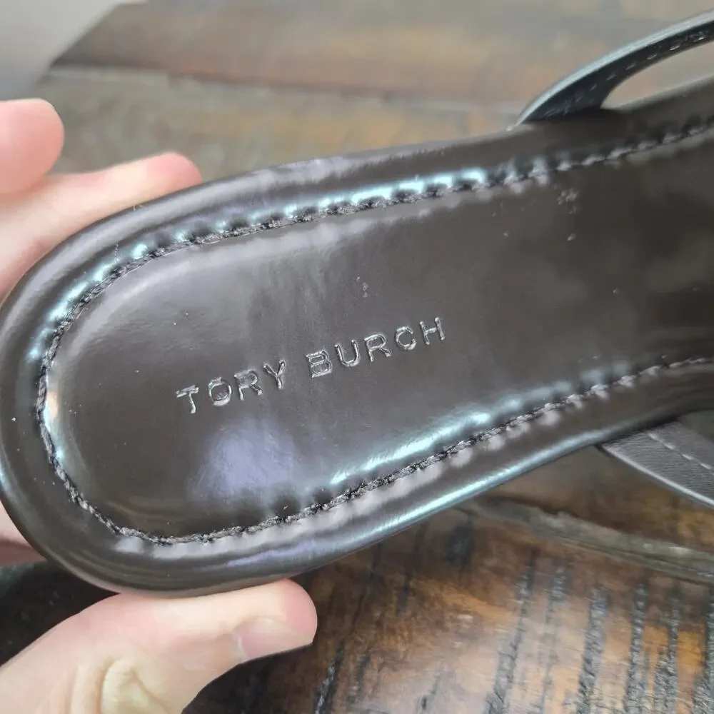 NEW Tory Burch Miller Leather Womens Size 7 Big Logo Sandals Flip Flops Cocoa